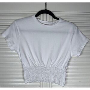 Primark Girls White Cotton Smocked Hem Crop Top Size 12-13 Years